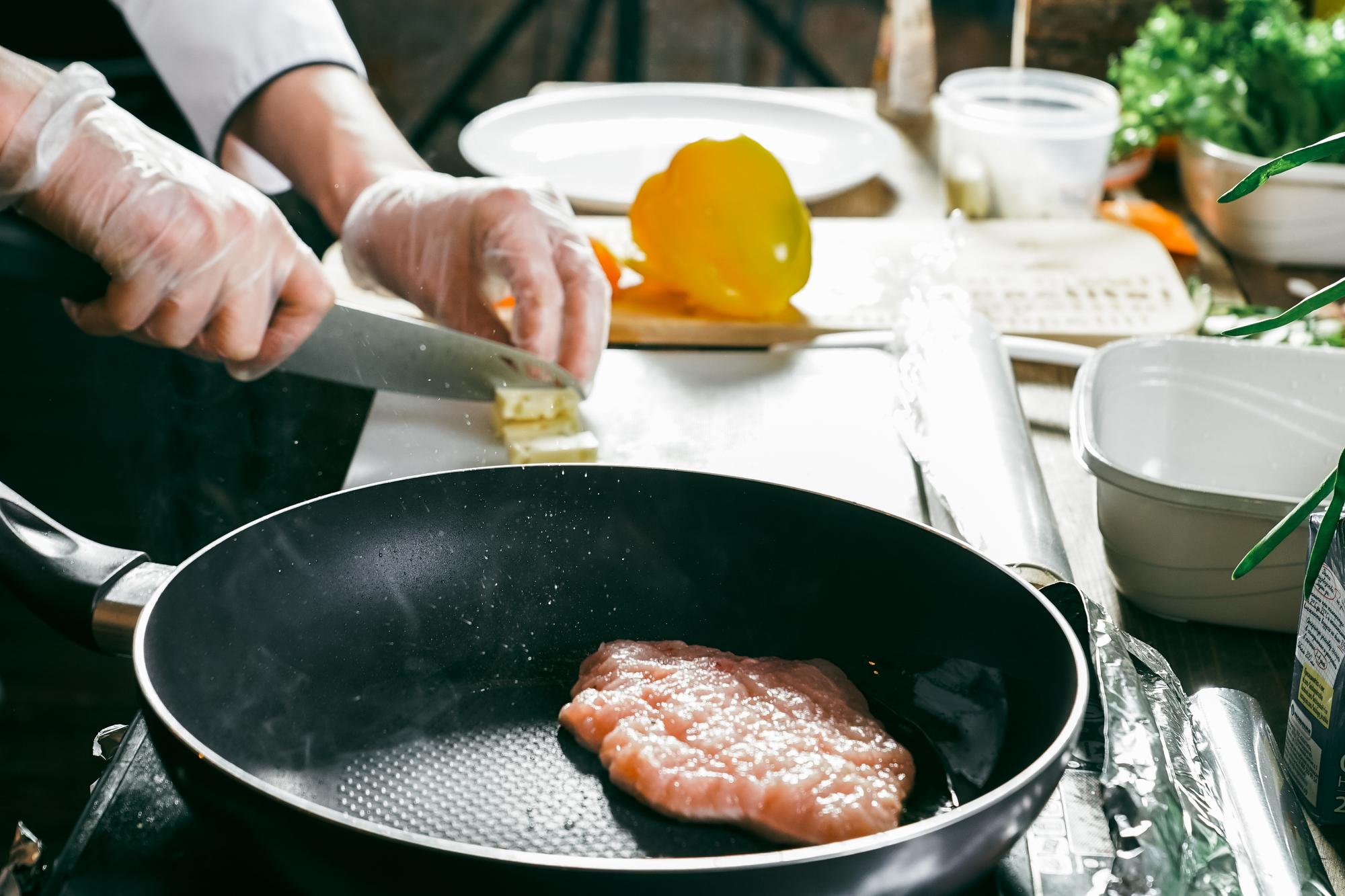 Sear on protein in hot pan